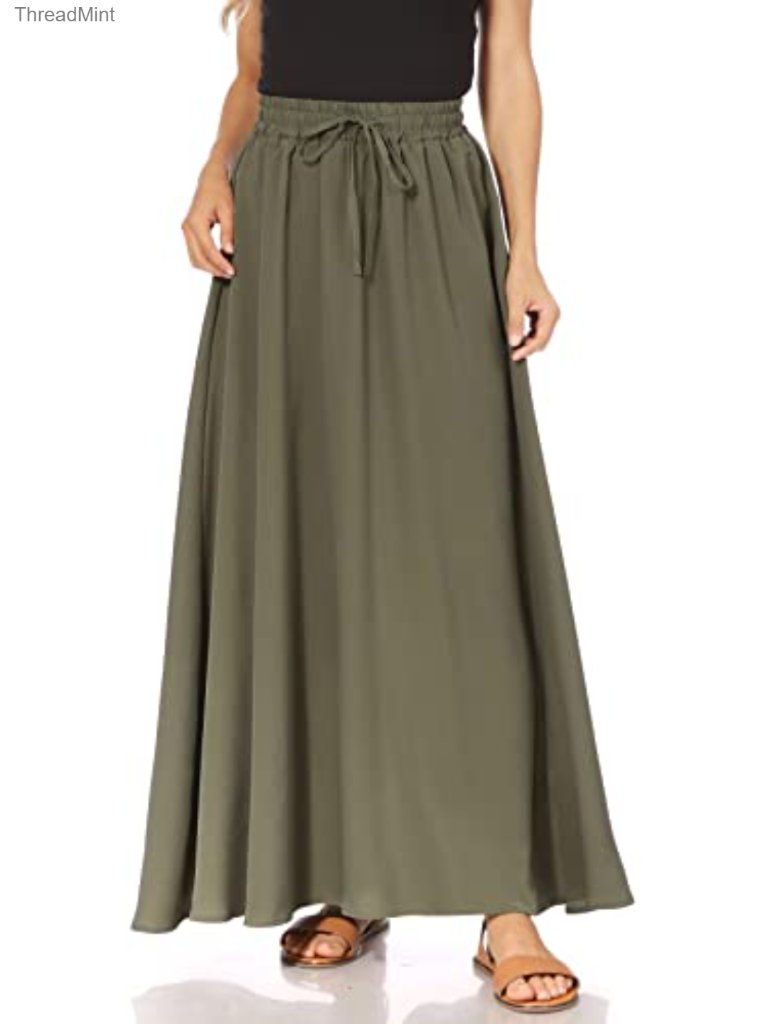 High Waisted A-Line Maxi Skirt - Flowy Summer Skirt Elastic Waist